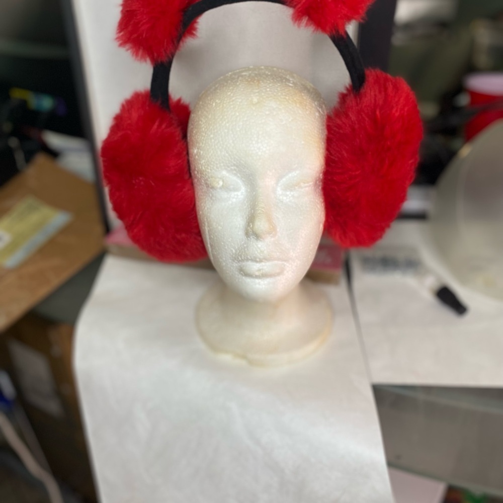 Bundle and Save! Red Ear Muffs Faux Rabbit Fur with Playful Design